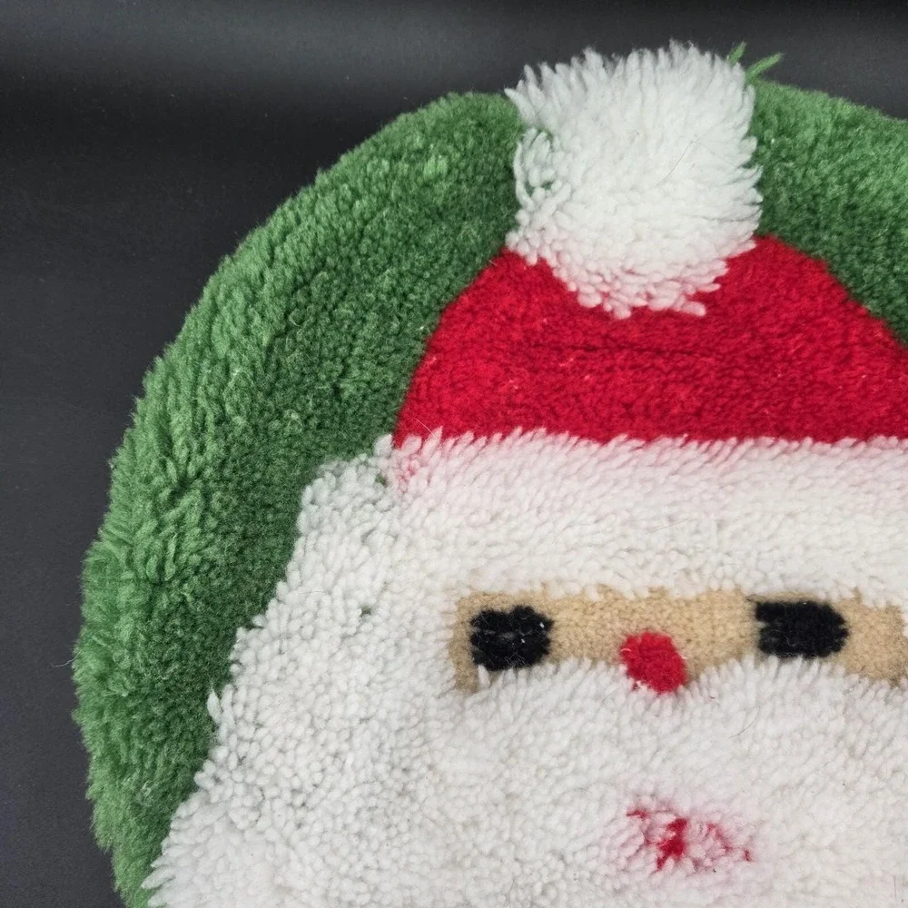 Vintage Handmade Latch Hook Santa Claus Toilet‎ Lid Cover Christmas Decor Green